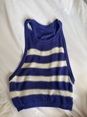 Striped Knit Tank Top in Royal Blue & Cream